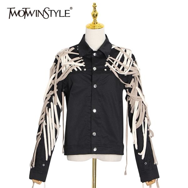 twotwinstyle cross bandage casual jacket for women lapel long sleeve lace up loose black coat female fall fashion new tide 201112, Black;brown
twotwinstyle cross bandage casual jacket for women lapel long sleeve lace up loose black coat female fall fashion new tide 201112, Black;brown