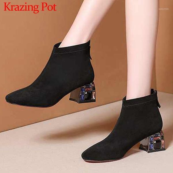 krazing pot elegant women fashion crystal heels breathable cow suede round toe zip daily wear winter keep warm ankle boots l811, Black
krazing pot elegant women fashion crystal heels breathable cow suede round toe zip daily wear winter keep warm ankle boots l811, Black