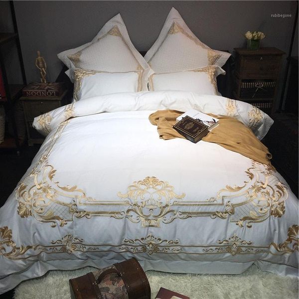 white golden embroidery 80s egyptian cotton 4/6pcs court royal bedding set duvet cover bed sheet bed linen pillowcases1
white golden embroidery 80s egyptian cotton 4/6pcs court royal bedding set duvet cover bed sheet bed linen pillowcases1