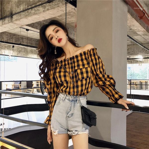 autumn korea women's clothing 2018 fashion button slash neck shoulder flare long sleeve thin loose vintage plaid blouse shirts1, White
autumn korea women's clothing 2018 fashion button slash neck shoulder flare long sleeve thin loose vintage plaid blouse shirts1, White