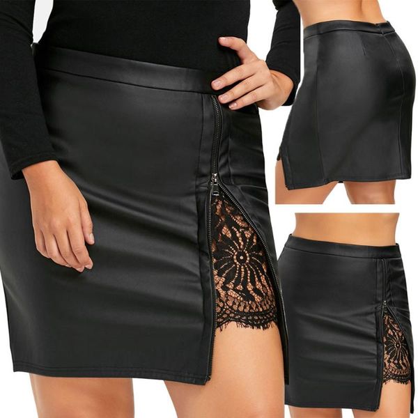 ladies summer fashion girl leather zipper slit lace slim fit bag hip uniform a-line skirt nightclub dancing skirt, Black
ladies summer fashion girl leather zipper slit lace slim fit bag hip uniform a-line skirt nightclub dancing skirt, Black