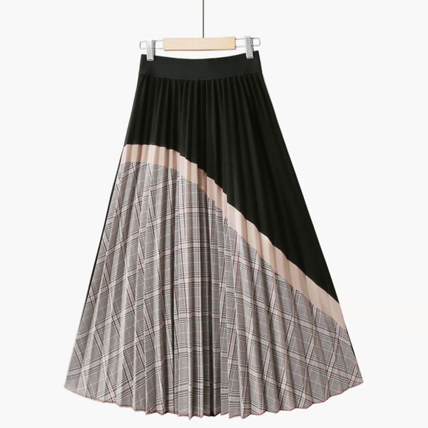 autumn and winter new high waist plaid stitching contrast pleated skirt retro all-match pleated mid-length skirt faldas coreanas y1214, Black
autumn and winter new high waist plaid stitching contrast pleated skirt retro all-match pleated mid-length skirt faldas coreanas y1214, Black