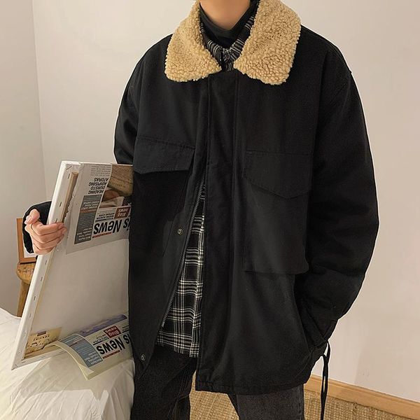 men's down & parkas retro lambswool jacket men thicken patchwork loose zipper fashion long sleeve manteaux homme winter coat de50mmf, Black
men's down & parkas retro lambswool jacket men thicken patchwork loose zipper fashion long sleeve manteaux homme winter coat de50mmf, Black