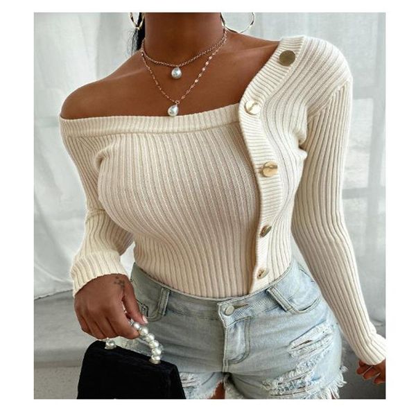 women's sweaters 2021 women streetwear autumn long sleeve knitted pullovers buttoned decoration knit sweater vintage mujer, White;black
women's sweaters 2021 women streetwear autumn long sleeve knitted pullovers buttoned decoration knit sweater vintage mujer, White;black