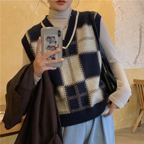 women's sweaters autumn winter women casual vintage plaid sweater vest lady chic korean v-neck sleeveless knitted waistcoat loose knitw, White;black
women's sweaters autumn winter women casual vintage plaid sweater vest lady chic korean v-neck sleeveless knitted waistcoat loose knitw, White;black