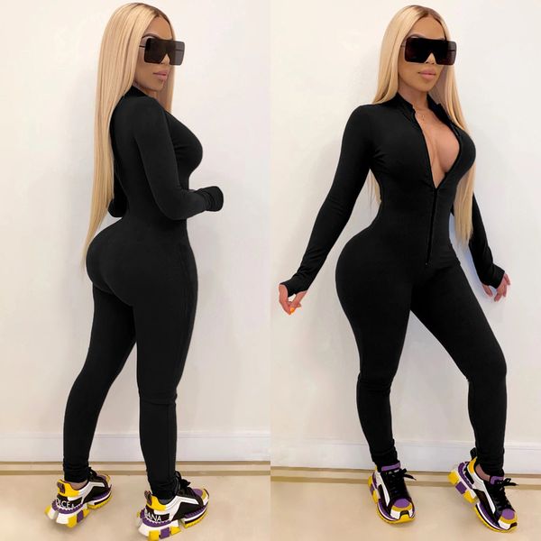 women solid color one piece jumpsuit ladies zipper front long sleeve fitness rompers playsuits new style, Black;white
women solid color one piece jumpsuit ladies zipper front long sleeve fitness rompers playsuits new style, Black;white