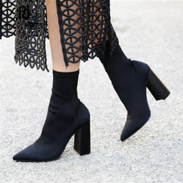 prova perfetto new elastic ankle boots for women pointed toe chunky high heel boot stretch fabric female short sock boots, Black
prova perfetto new elastic ankle boots for women pointed toe chunky high heel boot stretch fabric female short sock boots, Black