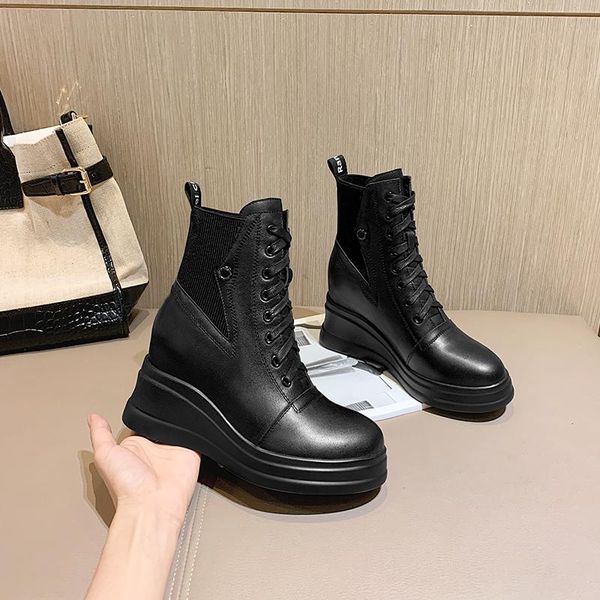 new winter japan south korea ankle women boots genuine leather 8cm wedges fashion boots increased women shoes high help, Black
new winter japan south korea ankle women boots genuine leather 8cm wedges fashion boots increased women shoes high help, Black