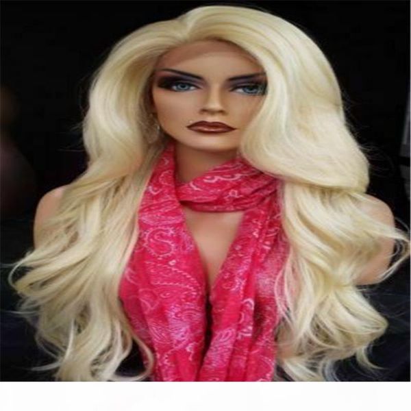 handmade lace front wig new fashion beautiful long platinum blonde wavy wigs, Black