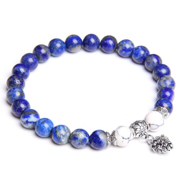 beaded, strands natural stone blue lapis lazuli beads elastic bracelet women fashion silver color pine cones pendant charm jewelry gift, Black
beaded, strands natural stone blue lapis lazuli beads elastic bracelet women fashion silver color pine cones pendant charm jewelry gift, Black
