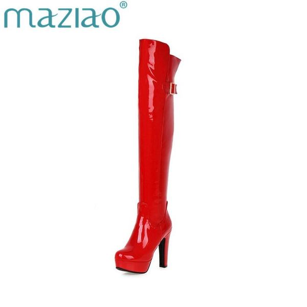 maziao patent leather black red women boots solid color platform lady boots zipper buckle over the knee
maziao patent leather black red women boots solid color platform lady boots zipper buckle over the knee