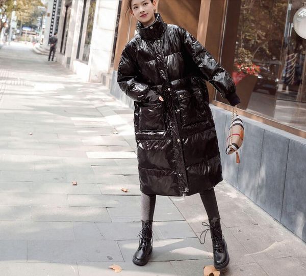 women's winter long down jacket light and loose long-sleeved cotton coat with stand-up collar ing, Black
women's winter long down jacket light and loose long-sleeved cotton coat with stand-up collar ing, Black