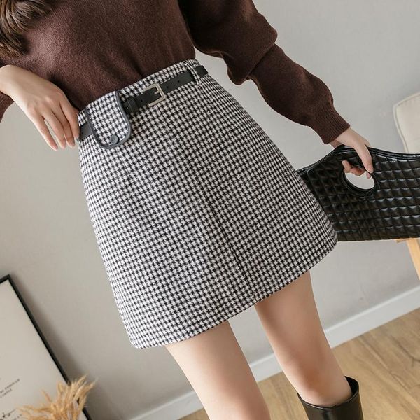 skirts korean high waist a-line woolen mini skirt women autumn winter retro plaid wool ladies casual short, Black 
skirts korean high waist a-line woolen mini skirt women autumn winter retro plaid wool ladies casual short, Black