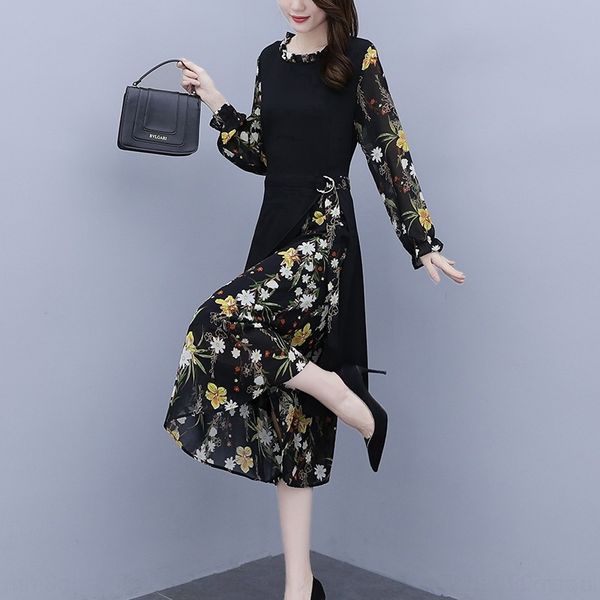 bg7o5 large thin rautb autumn new long sleeve chiffon dress stitching dress with waist closing and women's temperament 2020, Black;gray
bg7o5 large thin rautb autumn new long sleeve chiffon dress stitching dress with waist closing and women's temperament 2020, Black;gray
