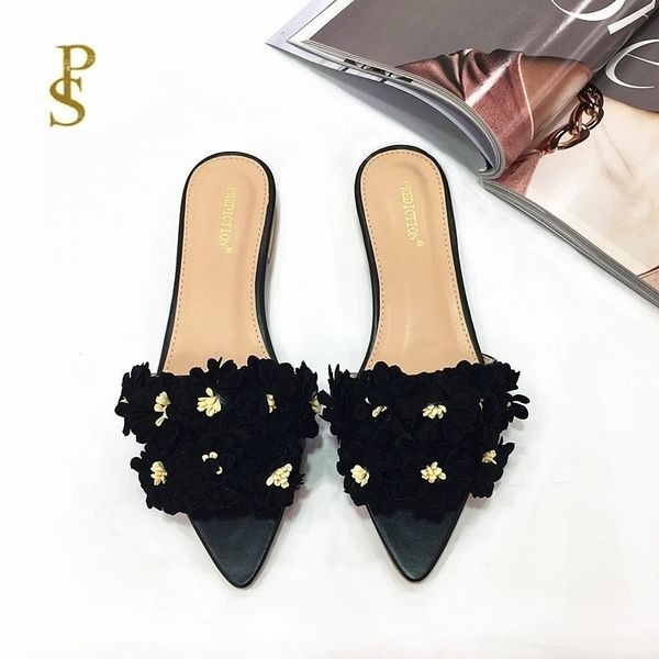 women's with flowers flat pointed lovely shoes y200423, Black
women's with flowers flat pointed lovely shoes y200423, Black