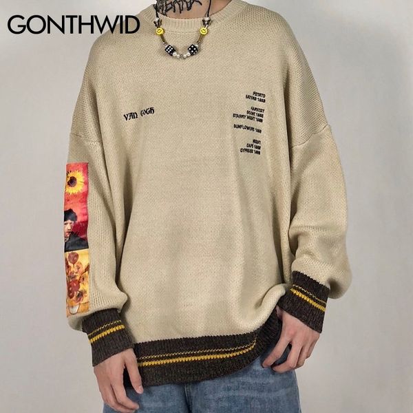 gonthwid van gogh sleeve patchwork pullover knit sweater mens hip hop embroidery crewneck knitwear sweaters streetwear 201125, White;black
gonthwid van gogh sleeve patchwork pullover knit sweater mens hip hop embroidery crewneck knitwear sweaters streetwear 201125, White;black