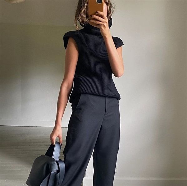 2021 new womens color sleeveless turtleneck padded sweater fashion pulovers i9ne, White;black 
2021 new womens color sleeveless turtleneck padded sweater fashion pulovers i9ne, White;black