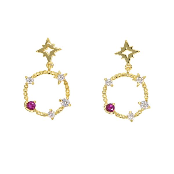 new summer elegant gold star drop big circle earrings link beads fashion simulated ruby inlaid clear cz for girls party jewelry, Silver
new summer elegant gold star drop big circle earrings link beads fashion simulated ruby inlaid clear cz for girls party jewelry, Silver
