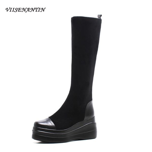 boots trifle thick-soled flock stretch thin autumn winter style round toe high-heeled women wedge heel knee length, Black
boots trifle thick-soled flock stretch thin autumn winter style round toe high-heeled women wedge heel knee length, Black