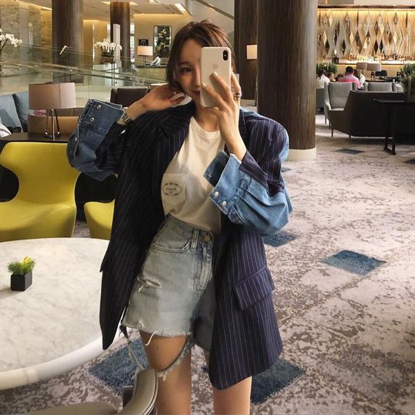 women's suits & blazers style denim striped lapel suit jacket casual loose single breasted patchwork coat notched women clothes1, White;black
women's suits & blazers style denim striped lapel suit jacket casual loose single breasted patchwork coat notched women clothes1, White;black