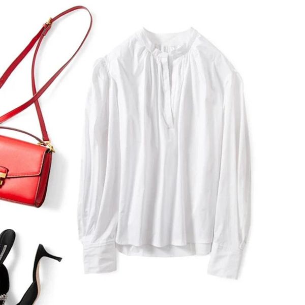 women white or black shirt v-neck puff sleeve simple new loose blouse