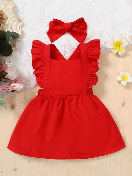 baby ruffle trim dress & headband she, Red;yellow 
baby ruffle trim dress & headband she, Red;yellow