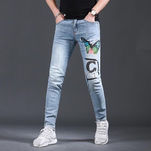 men's jeans printed men butterfly 2021 fashion light blue stretch jean slim fit pencil pants
men's jeans printed men butterfly 2021 fashion light blue stretch jean slim fit pencil pants