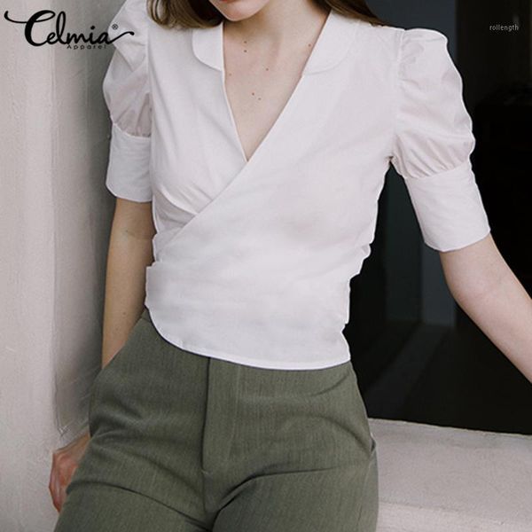 2020 fashion shirts celmia women short sleeve back bandage white blouse bow tie tunic v neck casual slim office blusas1
2020 fashion shirts celmia women short sleeve back bandage white blouse bow tie tunic v neck casual slim office blusas1