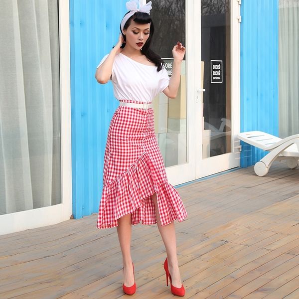 2021 new summer vintage red skirt plaid high rise irregular ruffles lower cut pencils elastic fabric thin waist 6gis, Black
2021 new summer vintage red skirt plaid high rise irregular ruffles lower cut pencils elastic fabric thin waist 6gis, Black