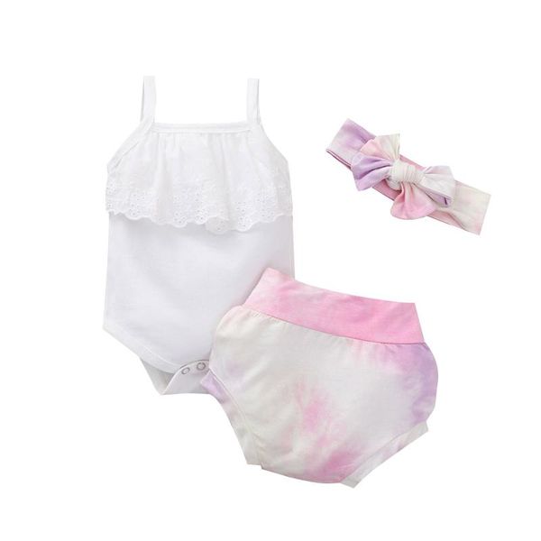 2021 cute toddler new born girl camisole set solid color lace romper tie dyed short pants and hairband 3-piece suit, White
2021 cute toddler new born girl camisole set solid color lace romper tie dyed short pants and hairband 3-piece suit, White