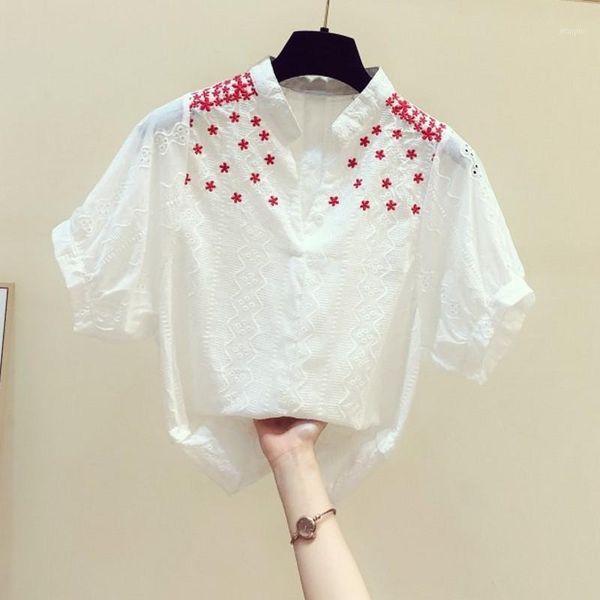 lace flower embroidery women blouse 2020 summer new short-sleeved v-neck solid loose casual female pulls outwear 1, White
lace flower embroidery women blouse 2020 summer new short-sleeved v-neck solid loose casual female pulls outwear 1, White