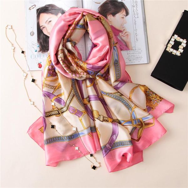 scarves classic chain women silk scarf female ladies fashion beach wrap chiffon shawl printed sunscreen bandanna foulard muffler, Blue;gray
scarves classic chain women silk scarf female ladies fashion beach wrap chiffon shawl printed sunscreen bandanna foulard muffler, Blue;gray