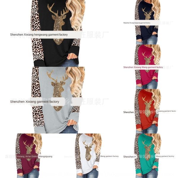 2020 autumn and winter deer beads leopard print stitching round neck long sleeve for t-shirt t-shirt women xvuly, White
2020 autumn and winter deer beads leopard print stitching round neck long sleeve for t-shirt t-shirt women xvuly, White