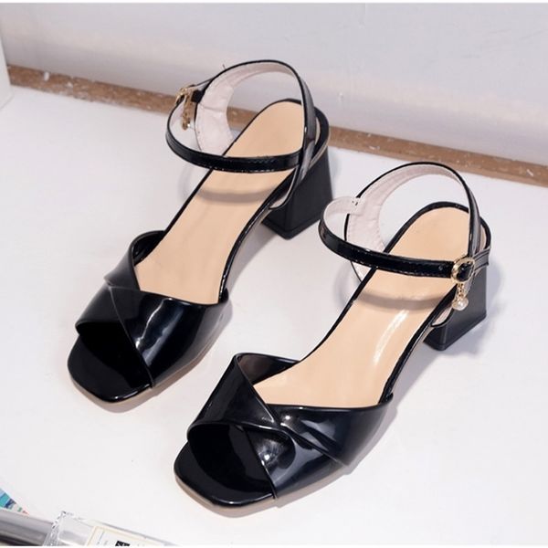 ho heave summer comforty med heel rome fashion solid buckle sandals simplicity non-slip casual women shoes y200323, Black