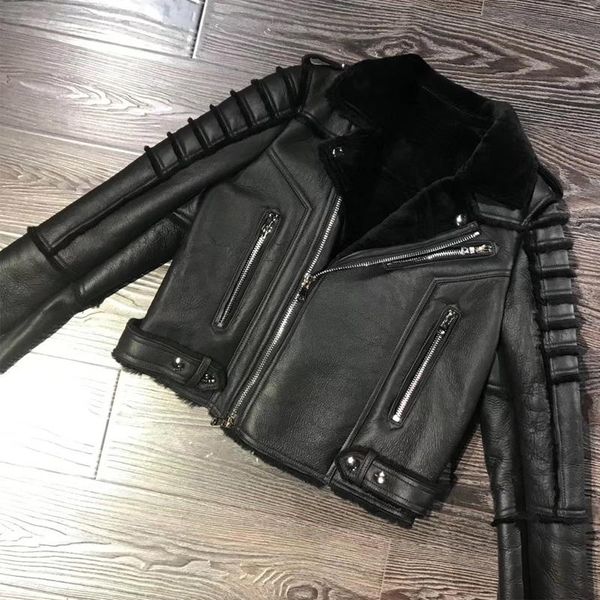 women's leather & faux shearling jacket ladies real lambskin women genuine sheep coat, Black
women's leather & faux shearling jacket ladies real lambskin women genuine sheep coat, Black