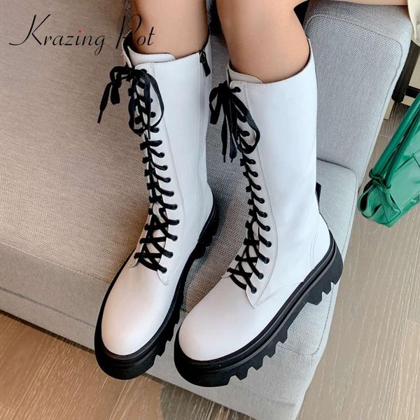 krazing pot genuine leather motorcycle boots round toe high heel cross-tied young lady streetwear fashion knee-high boots l26, Black
krazing pot genuine leather motorcycle boots round toe high heel cross-tied young lady streetwear fashion knee-high boots l26, Black
