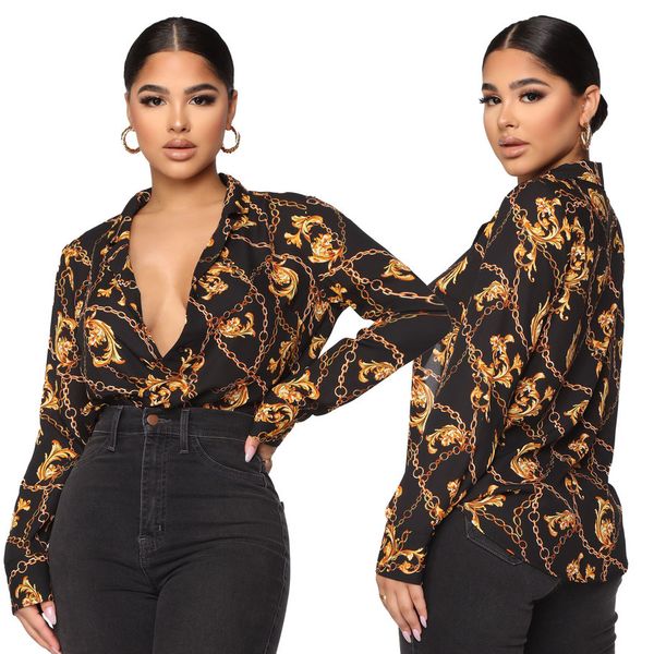 classic desinger women floral chain printed blouses fashion casual loose long sleeve lapel neck button shirts digital printing shirt, White
classic desinger women floral chain printed blouses fashion casual loose long sleeve lapel neck button shirts digital printing shirt, White
