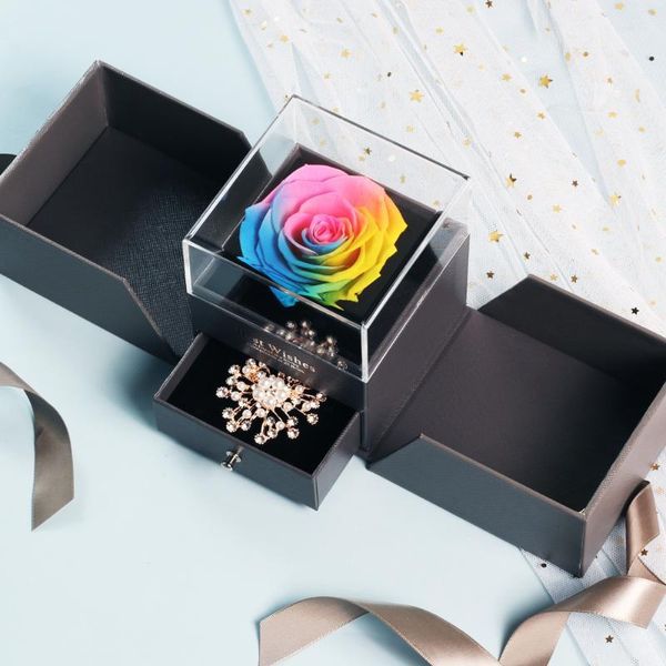 unfade dried flower rose jewelry box preserved eternal rose decor red put ring valentines day gift birthday gifts for women1