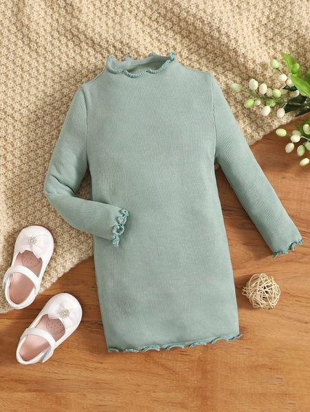 baby lettuce trim rib-knit fitted dress she, Red;yellow