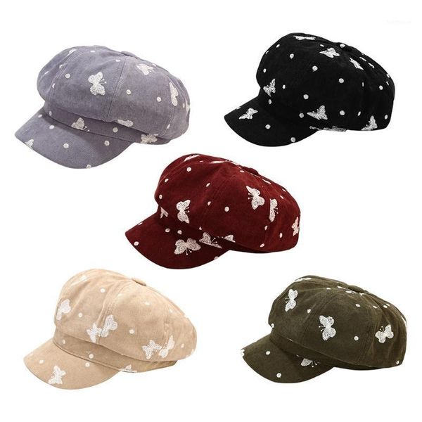 women vintage velvet octagonal hat butterfly embroidery newsboy visor beret cap 649c1, Blue;gray
women vintage velvet octagonal hat butterfly embroidery newsboy visor beret cap 649c1, Blue;gray