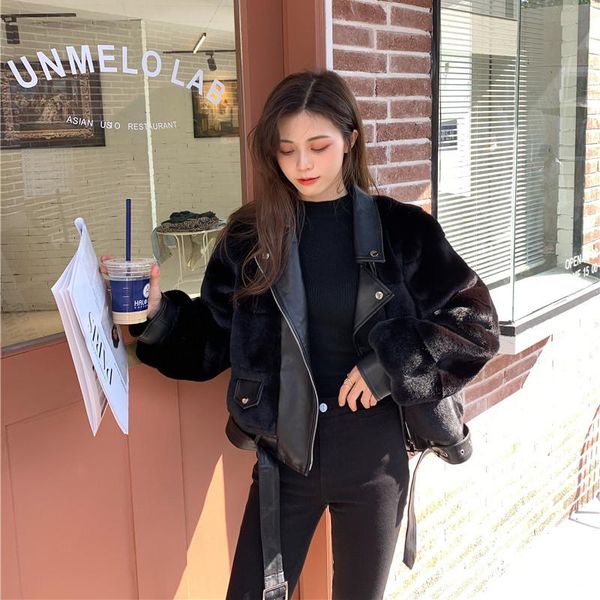 women's fur & faux jacket female winter fashion trend warm leather clothing small motorcycle one short lamb, Black
women's fur & faux jacket female winter fashion trend warm leather clothing small motorcycle one short lamb, Black
