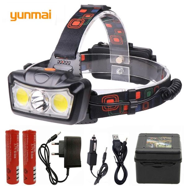 Led Headlight Head Lamp Waterproof Power Torch Fishing Headlamp Lanterna Head Light Use 2*18650 Battery For Camping