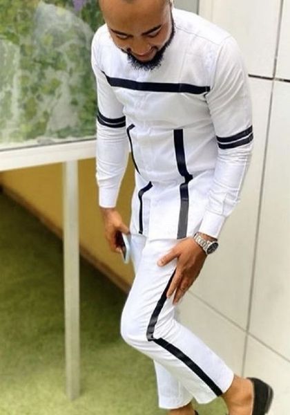 black stripes decorated senator style men suits 2020 african fashion white patchwork design shirts+trousers for party 1022, Gray
black stripes decorated senator style men suits 2020 african fashion white patchwork design shirts+trousers for party 1022, Gray