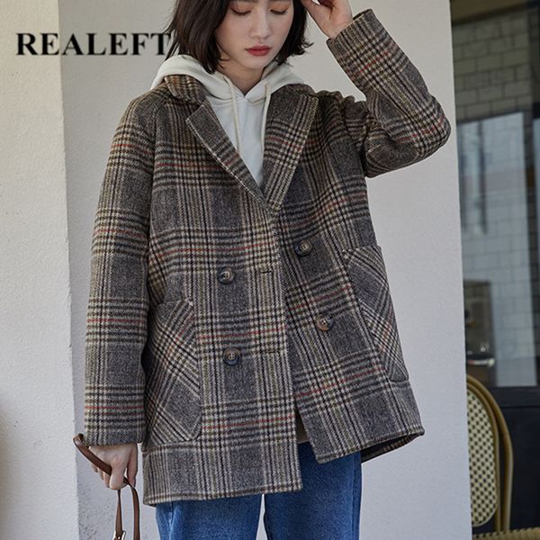 realeft 2020 vintage double breasted plaid woolen blazer new long sleeve turn down collar autumn winter women coat jacket femalex1016, Black;brown
realeft 2020 vintage double breasted plaid woolen blazer new long sleeve turn down collar autumn winter women coat jacket femalex1016, Black;brown