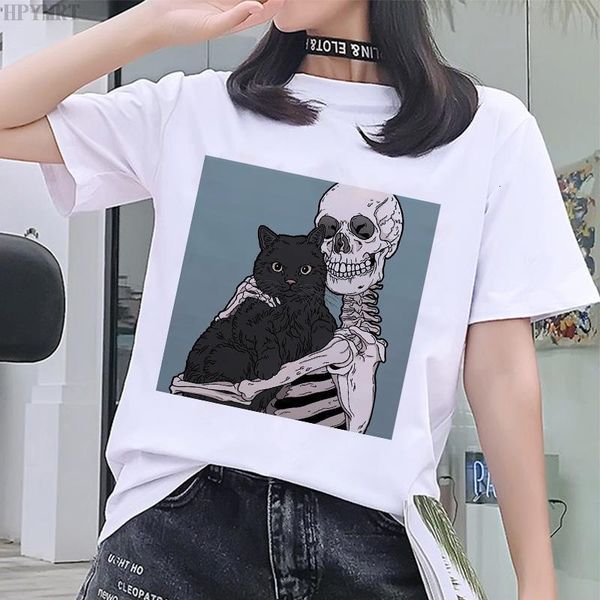 horro skull and cute cat printed femal t-shirt cartoon kawaii fashion t shirt women harajuku short sleeve fun ulzzang tshirt, White
horro skull and cute cat printed femal t-shirt cartoon kawaii fashion t shirt women harajuku short sleeve fun ulzzang tshirt, White