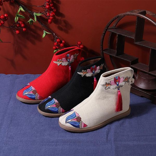 chinese style flat heel ankle boots ethnic embroidery women tassel high embroidered shoes, Black
chinese style flat heel ankle boots ethnic embroidery women tassel high embroidered shoes, Black
