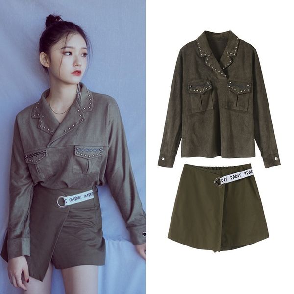 new female personality outfits rivets sport blouse mini shorts of two pieces nice girly suits autumn shirt pantskirt set 6bwn, Black;gray
new female personality outfits rivets sport blouse mini shorts of two pieces nice girly suits autumn shirt pantskirt set 6bwn, Black;gray