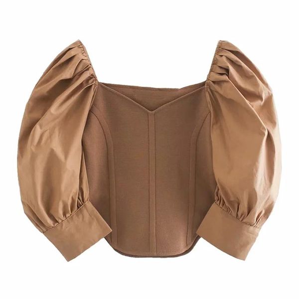 stylish patchwork knitted blouse women vintage puff sleeve short blouses shirts ladies v neck chic blusas mujer, White 
stylish patchwork knitted blouse women vintage puff sleeve short blouses shirts ladies v neck chic blusas mujer, White