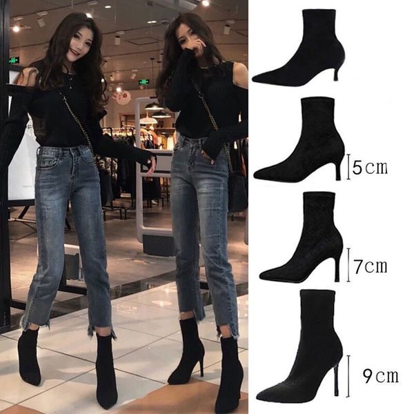 2020 new autumn and winter high heel women's shoes pointed toe stiletto black stretch thin socks marti boots q1104
2020 new autumn and winter high heel women's shoes pointed toe stiletto black stretch thin socks marti boots q1104