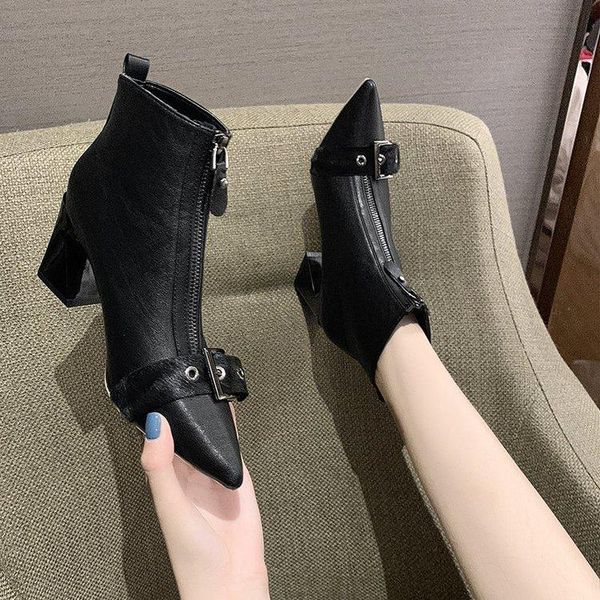 pointy boot leather women's shoes luxury designer zipper winter footwear boots-women pointe fashion ankle rock med autumn, Black
pointy boot leather women's shoes luxury designer zipper winter footwear boots-women pointe fashion ankle rock med autumn, Black